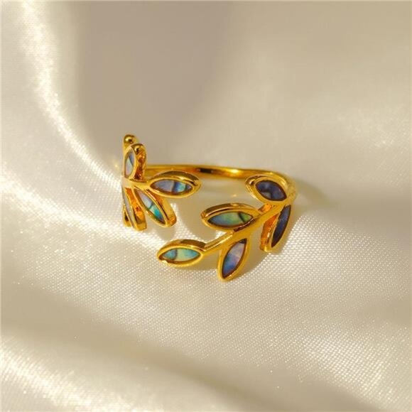 18K Gold-Plated Resin Leaf Bypass Ring - Picture 2 of 6